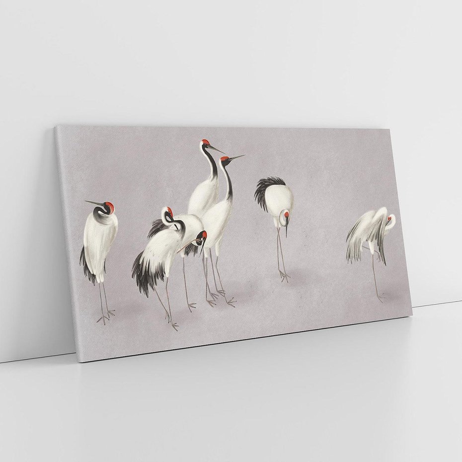 Obraz na płótnie 100x50 - Spojrzenie wstecz w pędzlu - szkic rysunek, japońskie żurawie