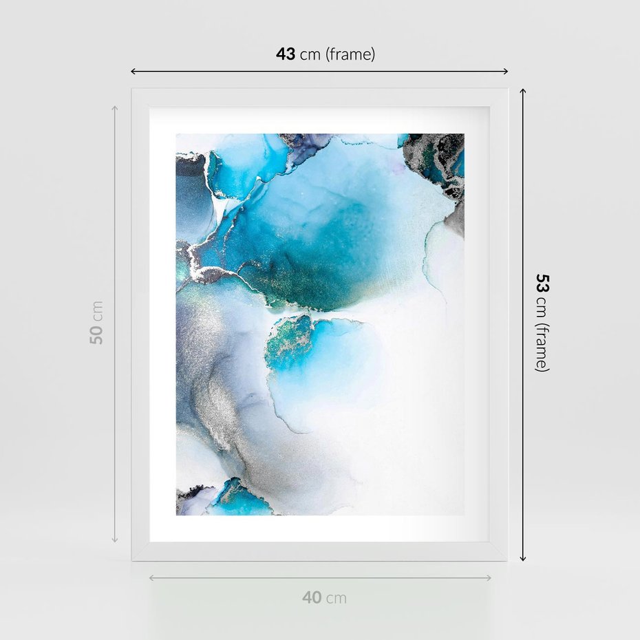 Plakat w ramie 40x50 - Elegancja Marmuru - marmur, błękit - rama biała