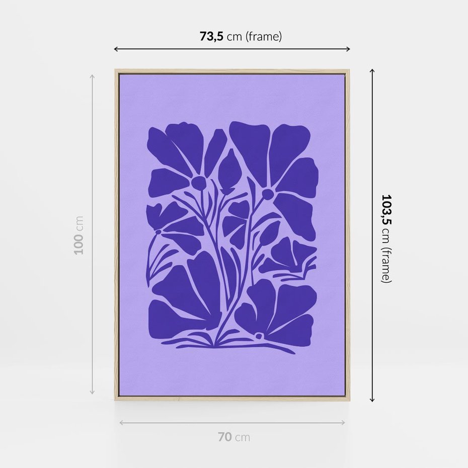 Obraz w ramie 70x100 - Migocące Boho Wibracje - kwiaty, energetyczne fioletowe tło - rama drewno