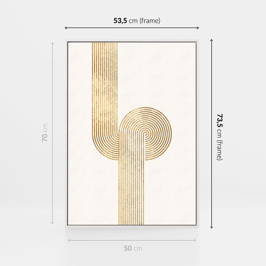 Obraz w ramie 50x70 - Podróżne Kształty - geometryczne linie w złotym kolorze, minimalizm - rama biała