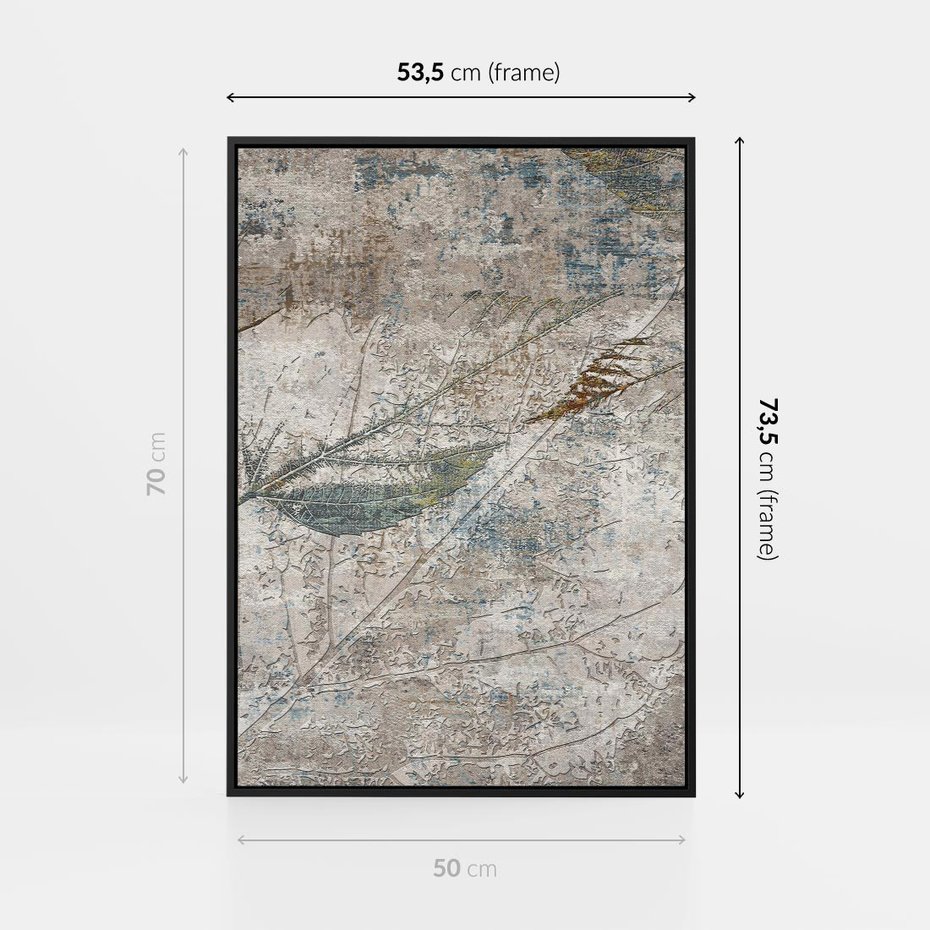 Obraz w ramie 50x70 - Betonowe Wspomnienia Liści - odciski w betonie, odbitki - rama czarna