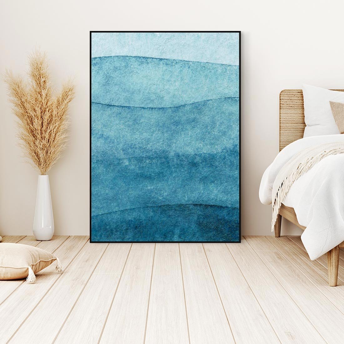 Obraz w ramie 70x100 - Kolorowe fale akwareli - akwarela, fale - rama czarna