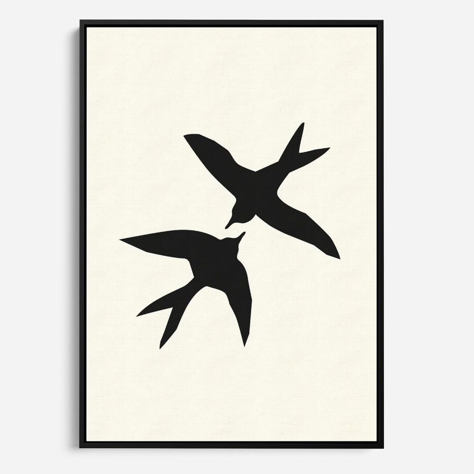 Obraz w ramie 70x100 - Kreatywne Echa - jaskółki, minimalizm - rama czarna