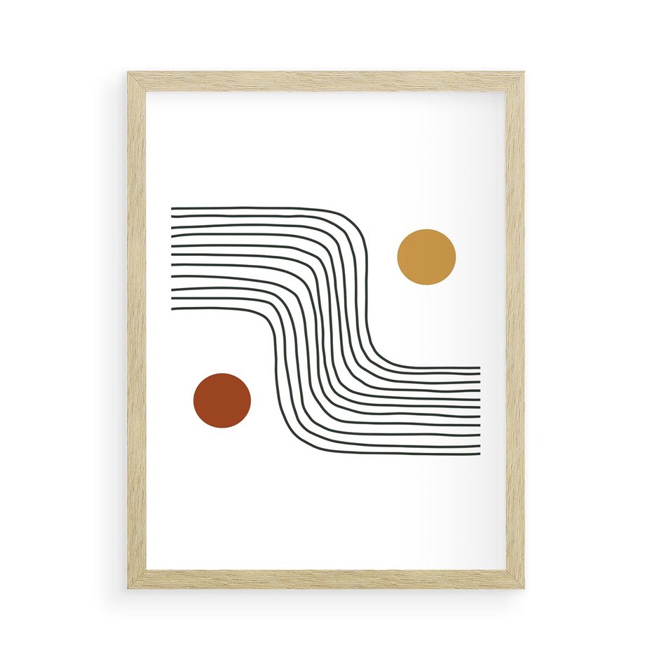 Plakat w ramie 50x70 - Kontury Harmonii - nieregularne linie, koła - rama drewno