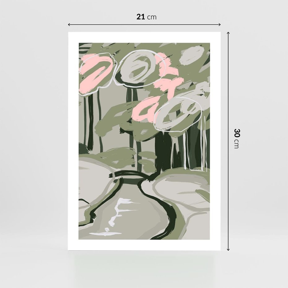 Plakat bez ramy 21x30 - Leśny Zakątek - pastelowy krajobraz, nowoczesny plakat