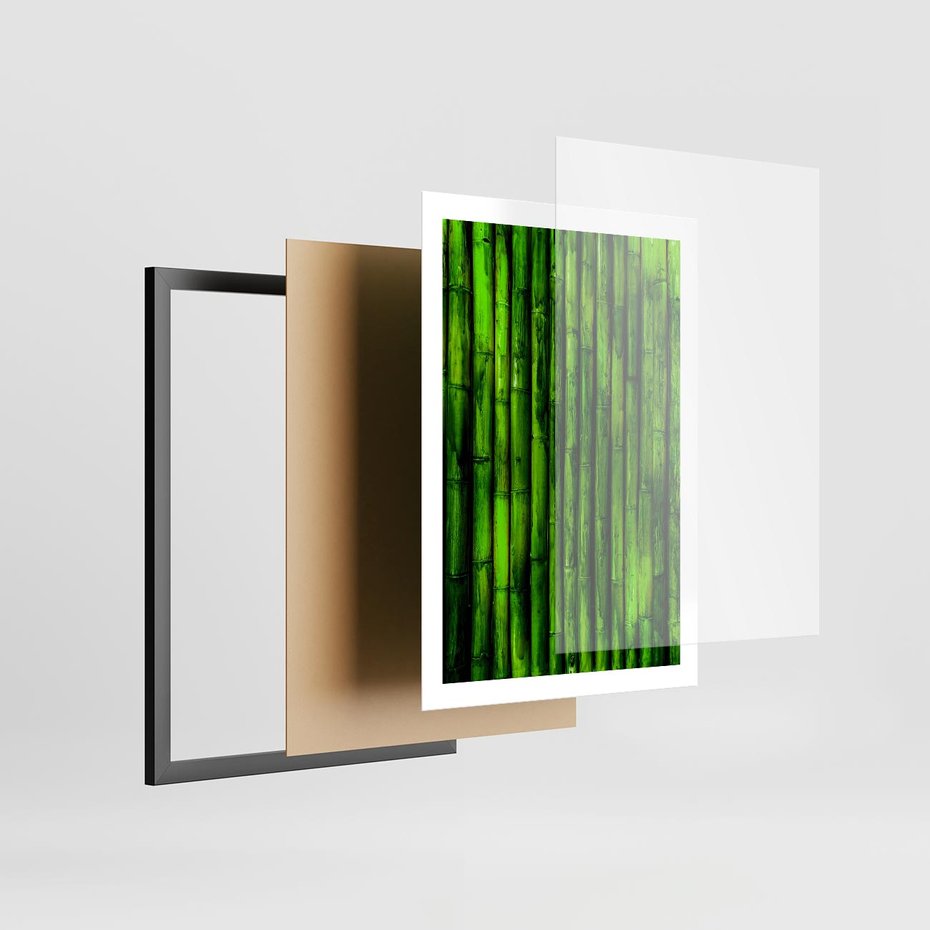 Plakat w ramie 50x70 - Bambusowy urok zielonej harmonii - bambus, zieleń - rama czarna