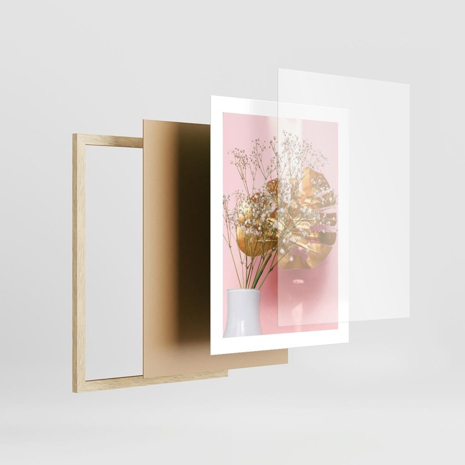 Plakat w ramie 30x40 - Blask Natury - złote, liście - rama drewno