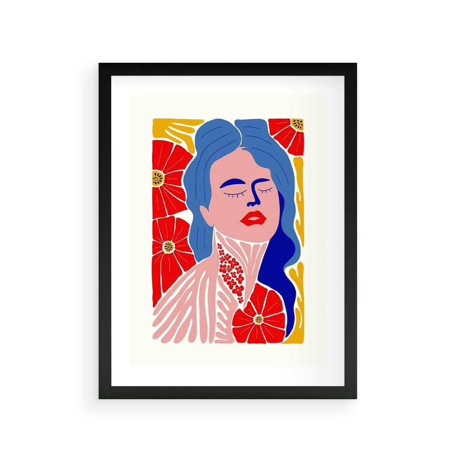 Plakat w ramie 30x40 - Nowoczesna Twarz - nowoczesna grafika, kolorowa twarz kobiety - rama czarna