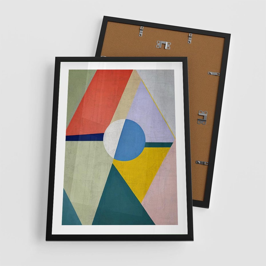 Plakat w ramie 50x70 - Taniec Subtelnych Odbić - abstrakcyjne geometryczne kształty, olejny obraz - rama czarna