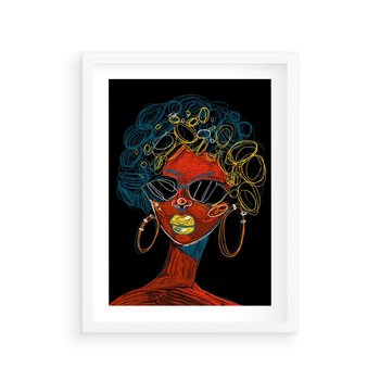 Plakat w ramie 40x50 - Kolorowe Wibracje Rzeczywistości - abstrakcyjny portret kobiety, twarz - rama biała