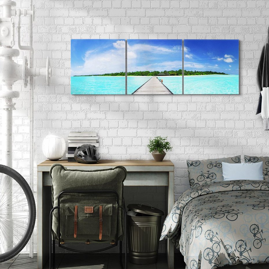 Obraz na płótnie 120x40 - Idylliczne molo na wyspie - plaża, molo