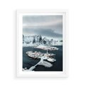 Plakat w ramie 50x70 - Ciepło i Urok Północy - skandynawskie, domki - rama biała