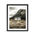 Plakat w ramie 40x50 - Biały Domek w Sepii: Wiejski Urok - domek w górach, kolory sepii - rama czarna