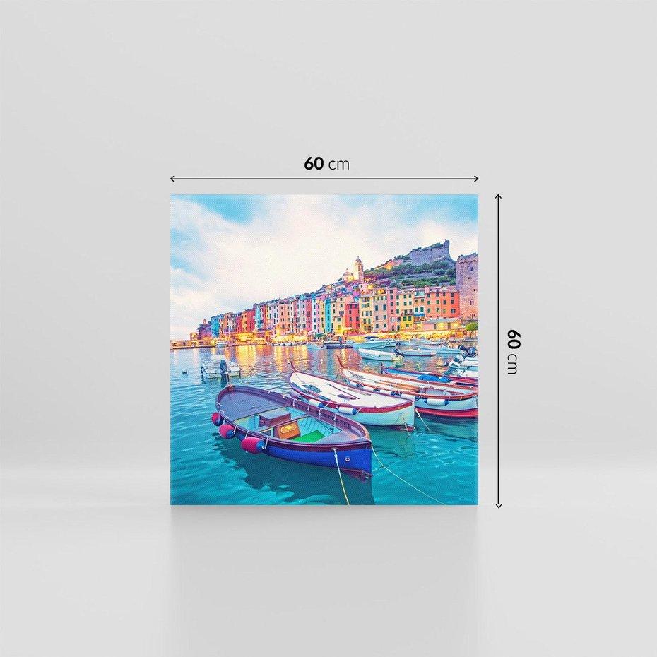 Obraz na płótnie 60x60 - Tańczące kolory zachodu - nadmorskie kolorowe miast, kolorowe budynki na brzegu