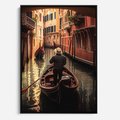 Obraz w ramie 70x100 - Spokojna Wenecja - gondolier w gondoli, kanały Wenecji - rama czarna
