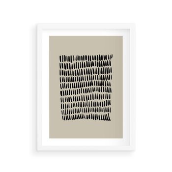 Plakat w ramie 30x40 - Energetyczne Pulsacje Nowości - boho plakat, czarne kropki kreski - rama biała