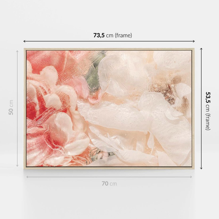Obraz w ramie 70x50 - Kwiatowe hafty marzeń - abstrakcja przypominająca kwiaty, róże - rama drewno