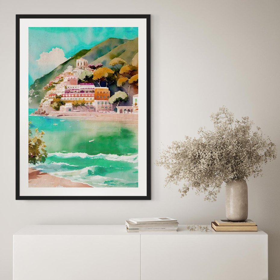 Plakat bez ramy 21x30 - Na Zboczu - akwarela, nadmorski pejzaż