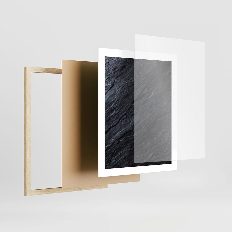 Plakat w ramie 40x50 - Kamienne tekstury w trójwymiarze - kamień, tekstura - rama drewno