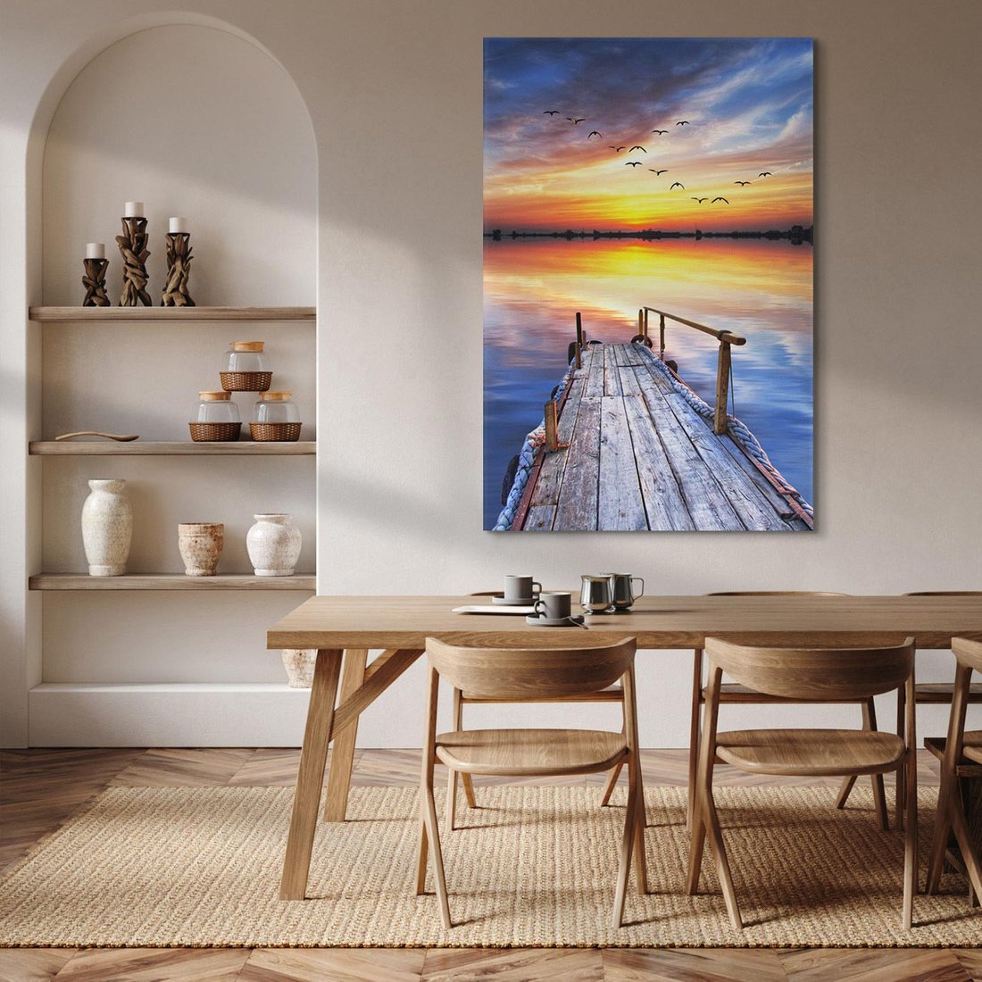 Obraz na płótnie 70x100 - Zachód słońca na pomostcie - pomost, zachód