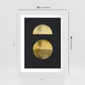 Plakat w ramie 30x40 - Migotliwe Przeniknięcia - złote koła, czarne tło - rama biała