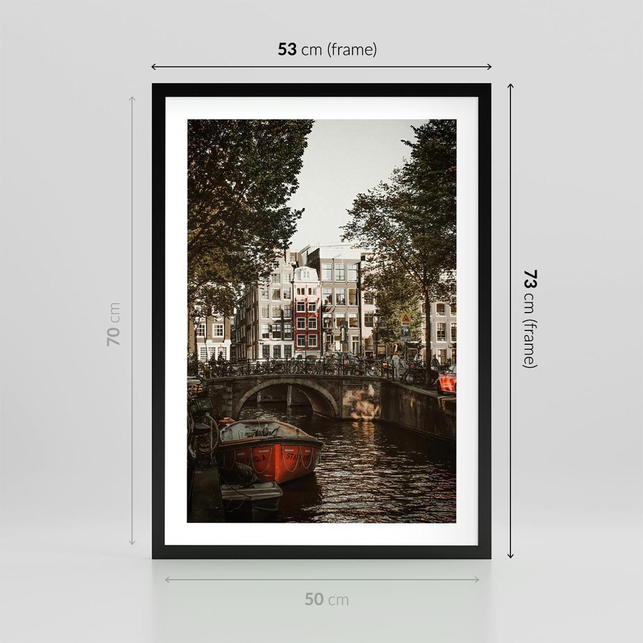 Plakat w ramie 50x70 - Jesienne Uroki Holandii: Kanały i Most - Holandia, kanały - rama czarna
