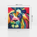 Obraz w ramie 50x50 - Tęczowy Lew - akwarela, tęczowy lew - rama biała