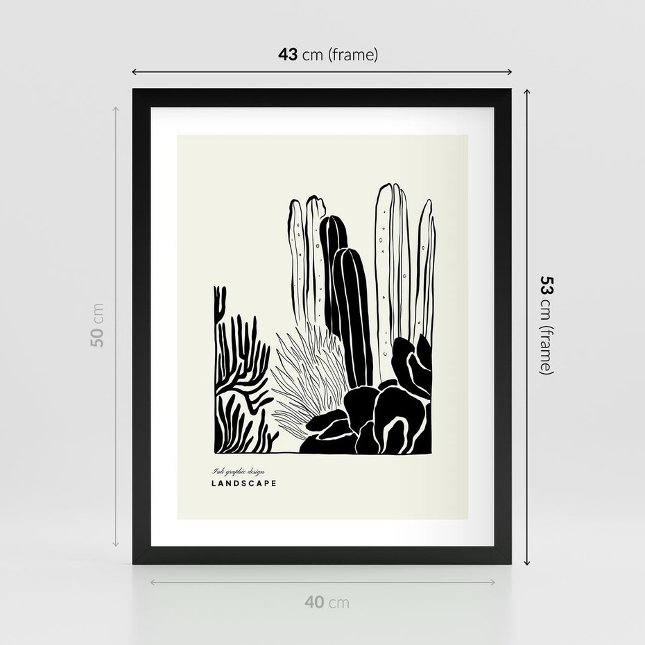 Plakat w ramie 40x50 - Boho Oaza - kaktusy, rośliny - rama czarna