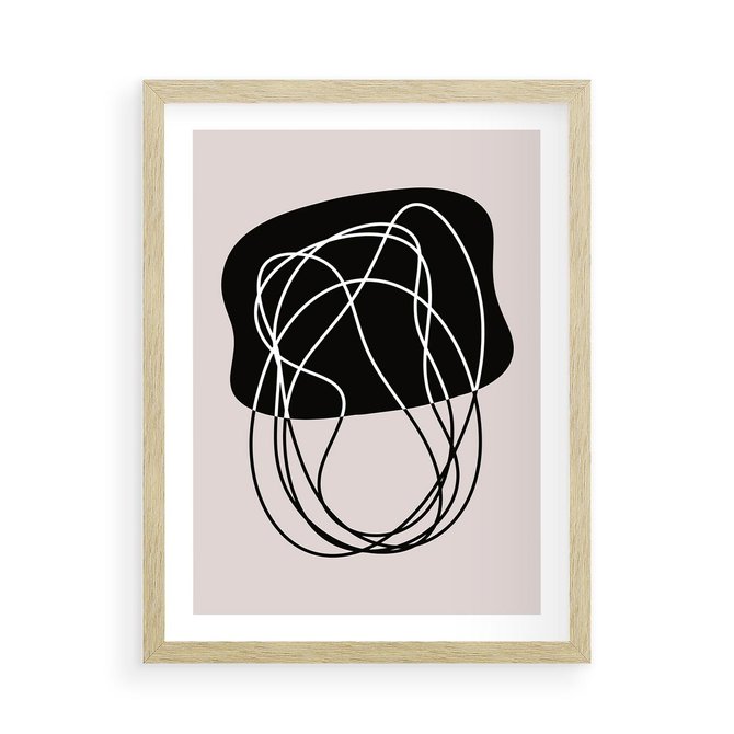 Plakat w ramie 50x70 - Abstrakcyjne Harmonie - abstrakcyjne szkicowane linie, minimalizm - rama drewno