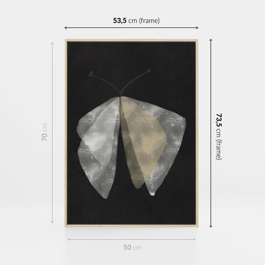 Obraz w ramie 50x70 - Obce Powidoki - abstrakcyjna ćma, mroczna atmosfera - rama drewno