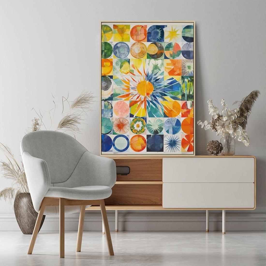Obraz w ramie 50x70 - Rozkwitające Wzory Abstrakcji - abstrakcyjny obraz, mnogość kolorów - rama drewno