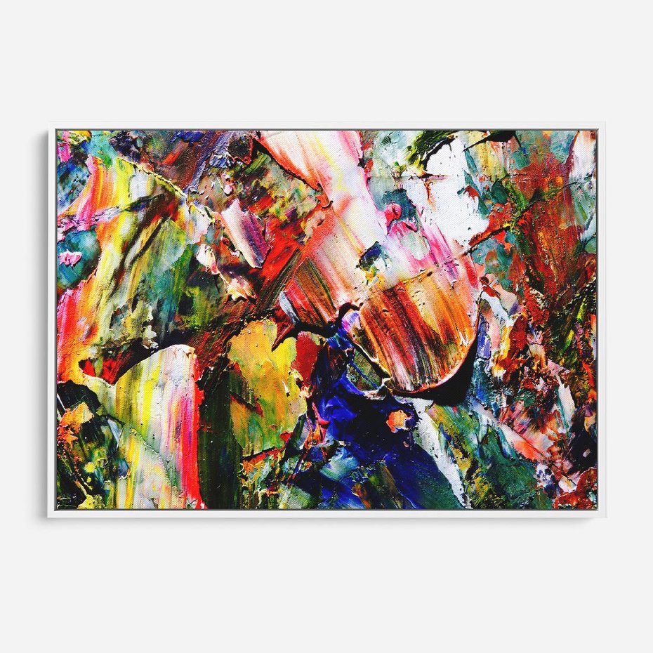 Obraz w ramie 120x80 - Szalejące ognie kolorów - abstrakcja, farby olejne - rama biała
