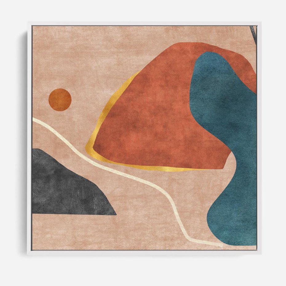 Obraz w ramie 80x80 - Miedziana Ekspresja - abstrakcyjne kształty, plamy - rama biała