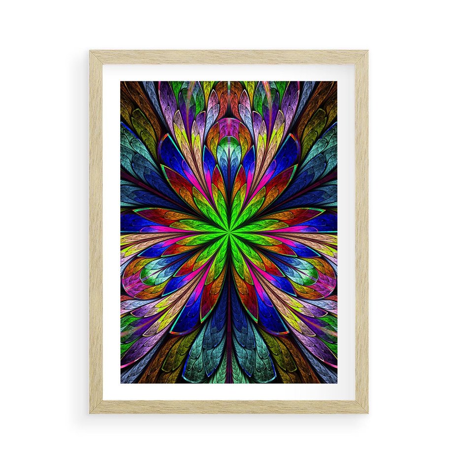 Plakat w ramie 50x70 - Witrażowa magia na płótnie - witraż, sztuka - rama drewno