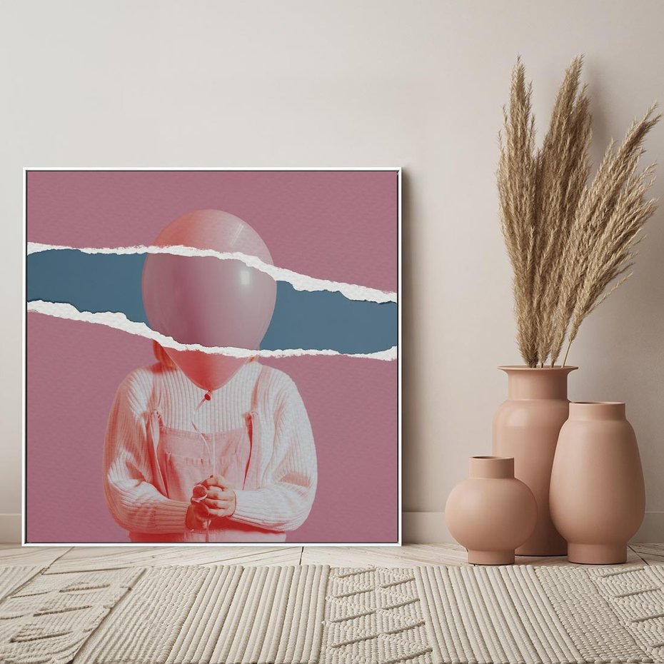 Obraz w ramie 50x50 - Kolaż Wyobraźni - kolaż zdjęć, styl retro - rama biała