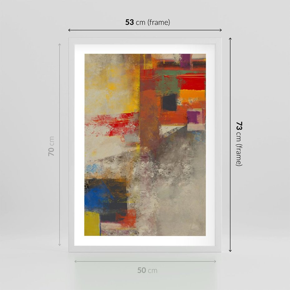 Plakat w ramie 50x70 - Abstrakcja olejna - kształty i kolory - abstrakcja, olejna - rama biała