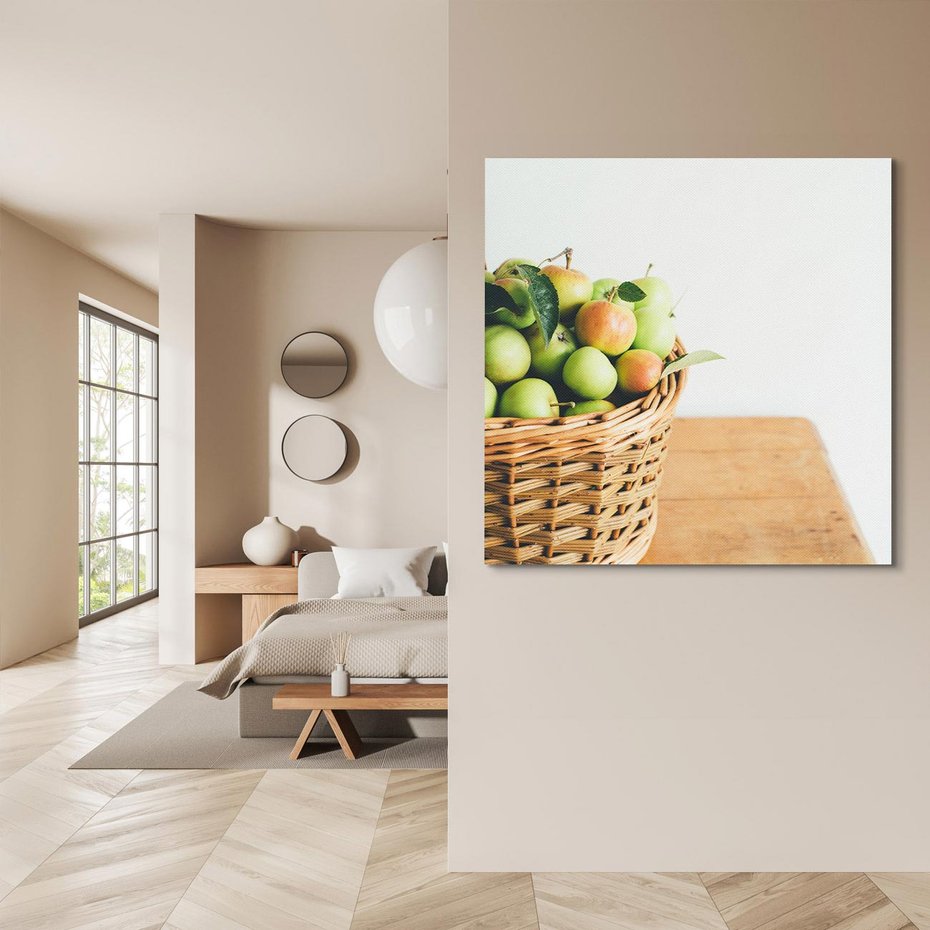 Obraz na płótnie 40x40 - Koszyk Jabłek - Świeżo Zbierane - koszyk, jabłka