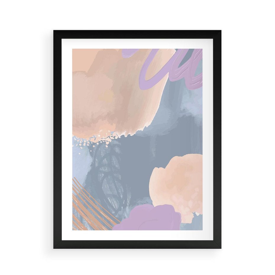 Plakat w ramie 50x70 - Rozmyte Akwarelowe Marzenia - abstrakcyjne akwarelowe plamy, pastele - rama czarna