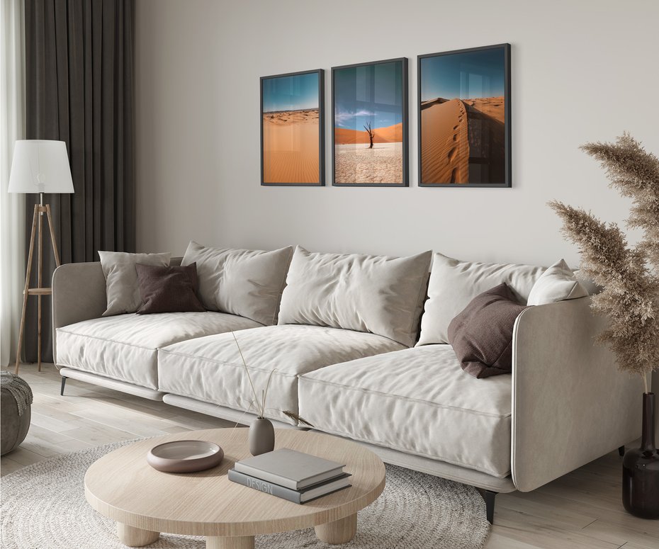 Zestaw obrazy w ramie 50x70 galeria - Pustynia, tryptyk, plakaty - rama czarna