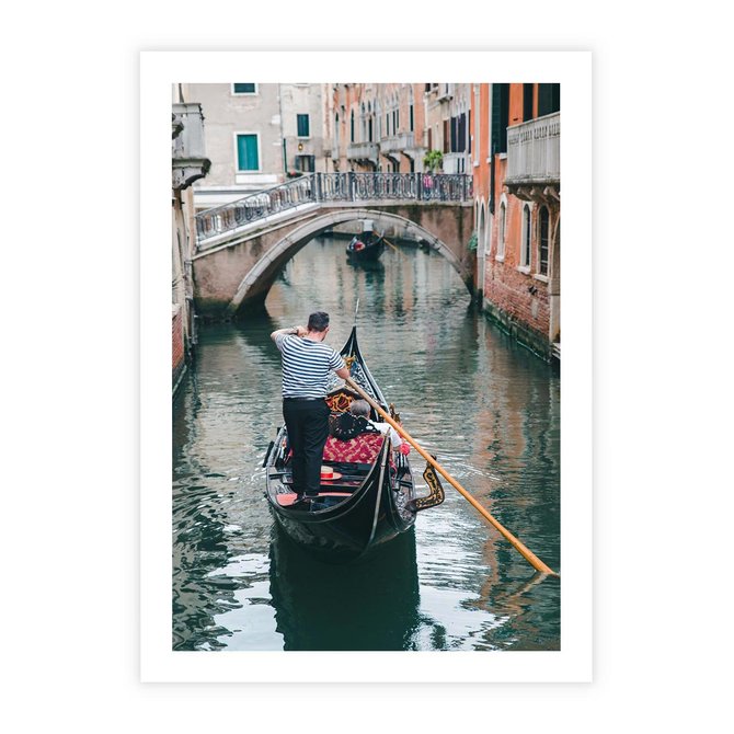 Plakat bez ramy 21x30 - Kanały Wenecji - gondola, Wenecja