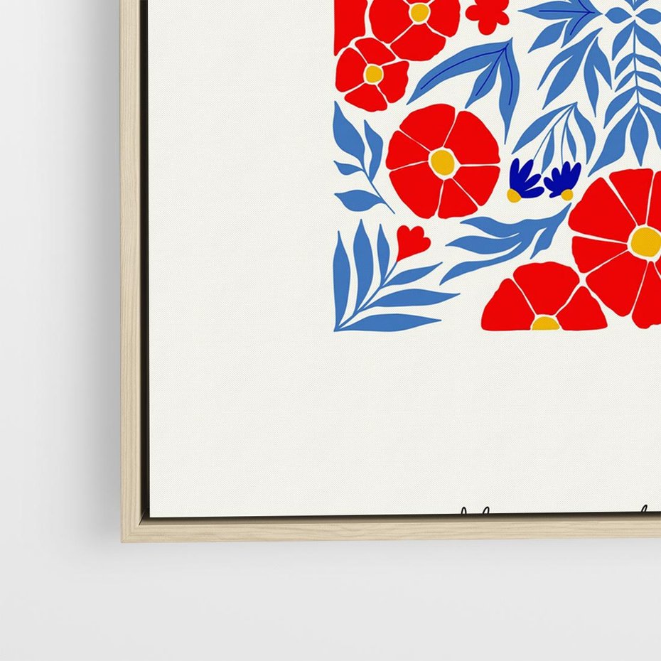 Obraz w ramie 80x80 - Tajemnicza Droga - nowoczesna kwiatowa kompozycja, czerwony i niebieski - rama drewno