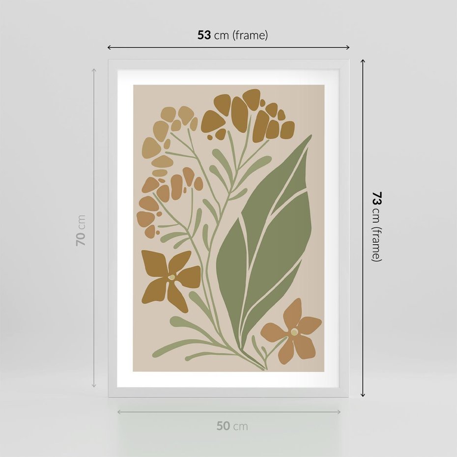 Plakat w ramie 50x70 - Subtelność Utajona - nowoczesny plakat, roślinność - rama biała