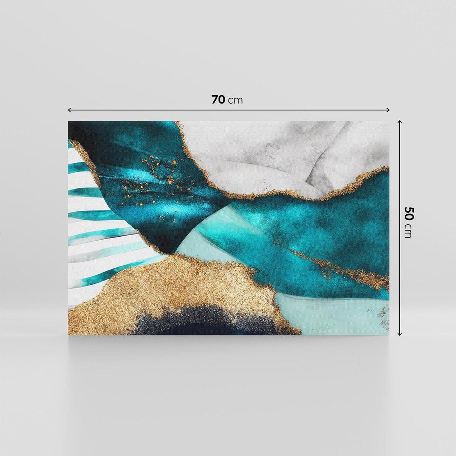 Obraz na płótnie 70x50 - Rozlane Turkusy - Turkusowe plamy, złote elementy