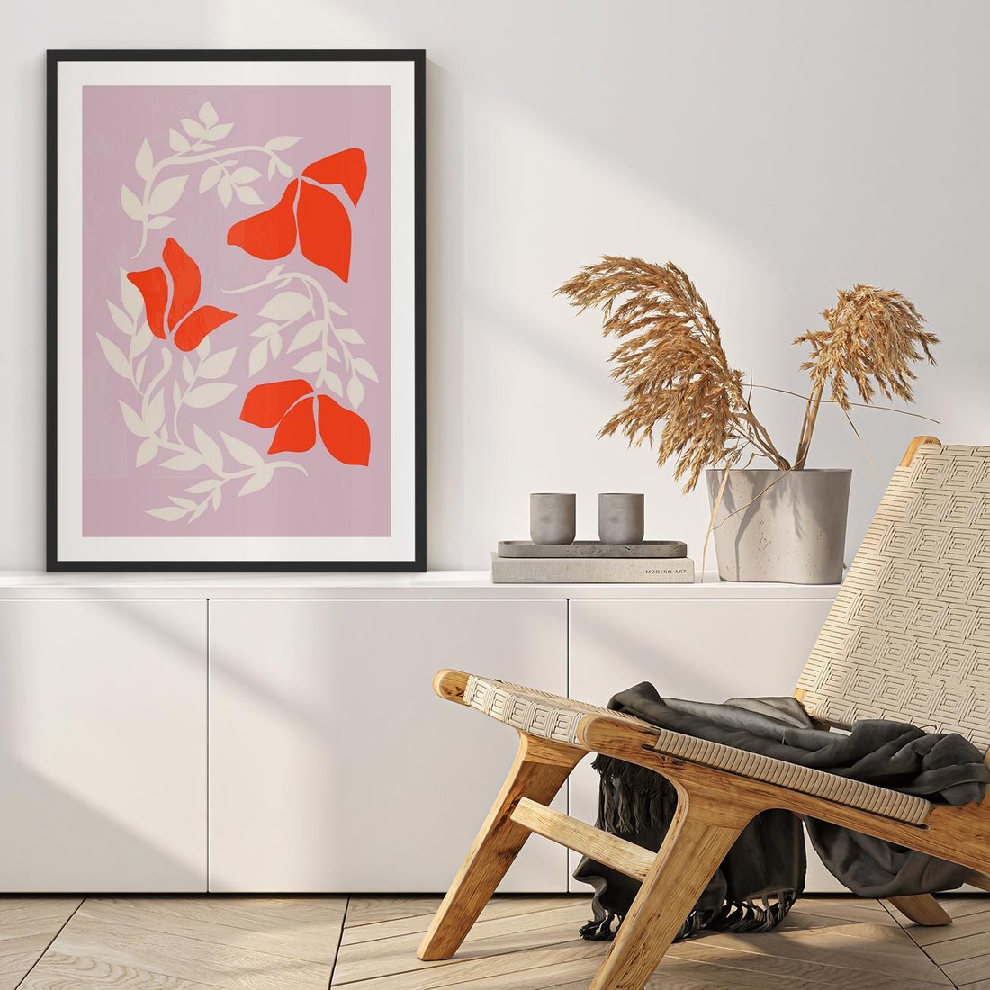 Plakat w ramie 40x50 - Kwiatowa Kreatywność - nowoczesny plakat, roślinne motywy - rama czarna