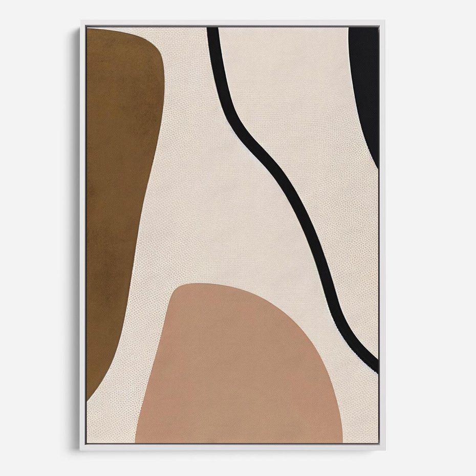 Obraz w ramie 80x120 - Harmonia chaosu i porządku - abstrakcyjne kształty, kolory beżu i brązu - rama biała