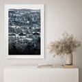 Plakat w ramie 40x50 - Domki w Chmurach - górski zimowy krajobraz, dommki na wzgórzach - rama biała
