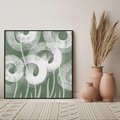 Obraz w ramie 50x50 - Spokojne Plamy Natury - zielony plakat, roślinne motywy - rama czarna
