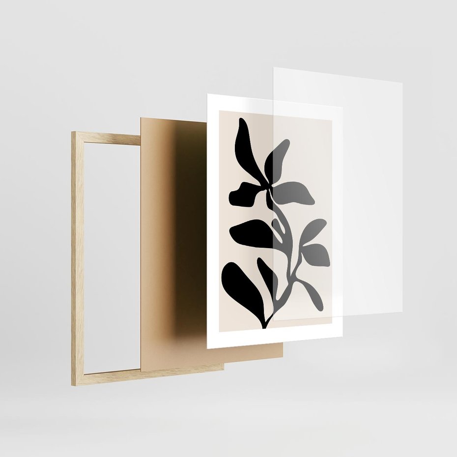 Plakat w ramie 30x40 - Wibracje Akwarelowych Ścieżek - abstrakcyjny minimalistyczna kwiat, czarno biały plakat - rama drewno