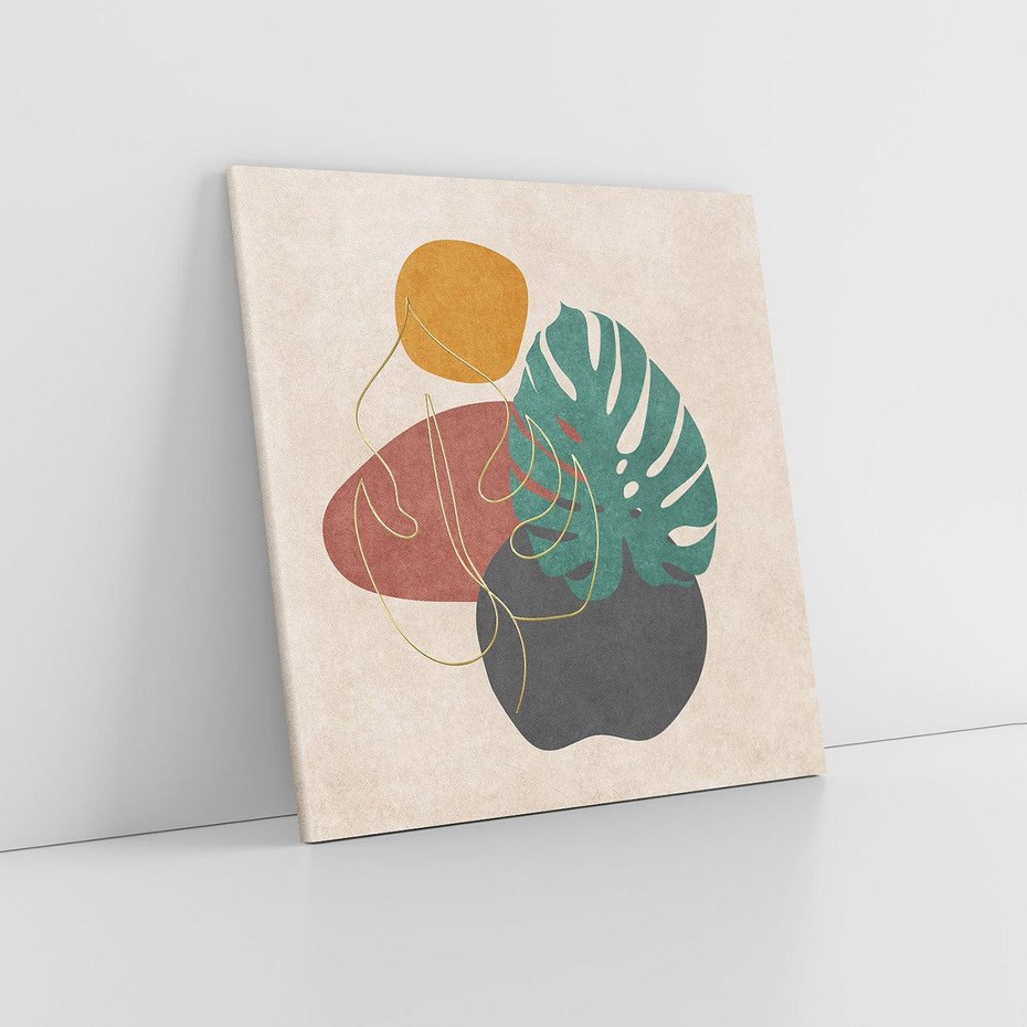 Obraz na płótnie 60x60 - Akwarelowa Magia Liści - grafika, styl mid century