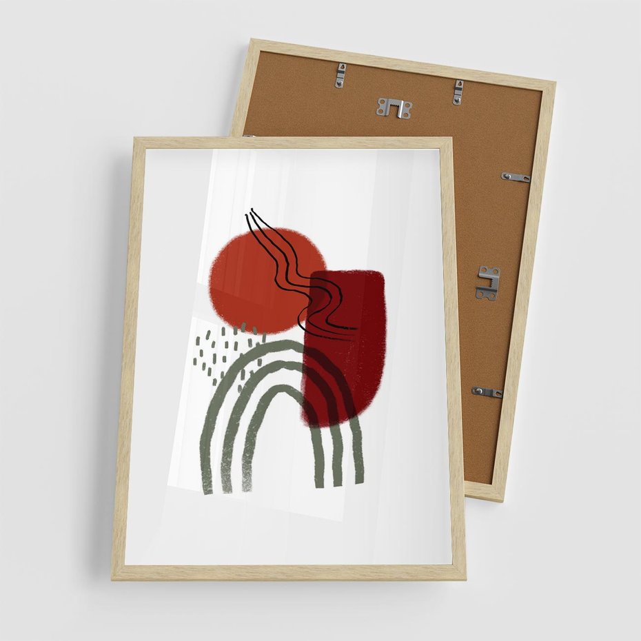 Plakat w ramie 50x70 - Abstrakcyjne Pulsacje - abstrakcyjna sztuka, boho kształty - rama drewno